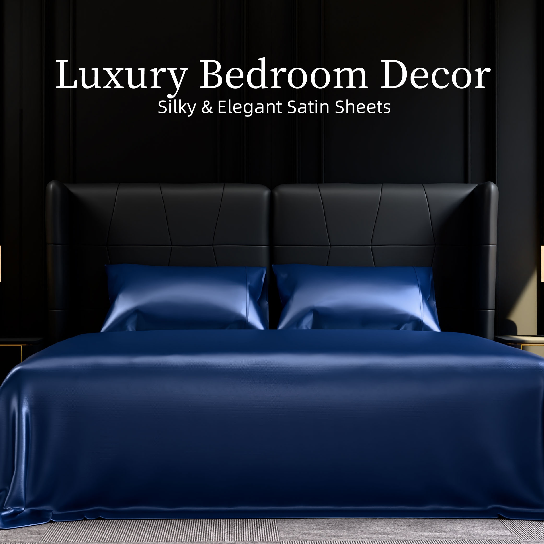 Satin Bed Sheets, King Size Sheets Set, 4 Pcs Silky Bedding Set With 15 Inches Deep Pocket For Mattress (King, Navy Blue)_voghion.com